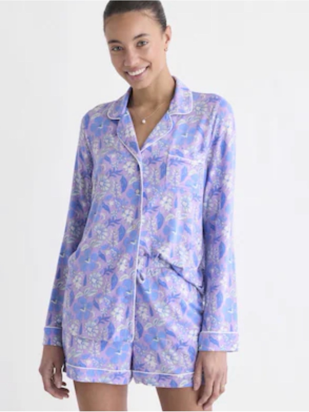 Vineyard Vibes Purple Pajama Set - Two-Piece Long Sleeve Top & Shorts